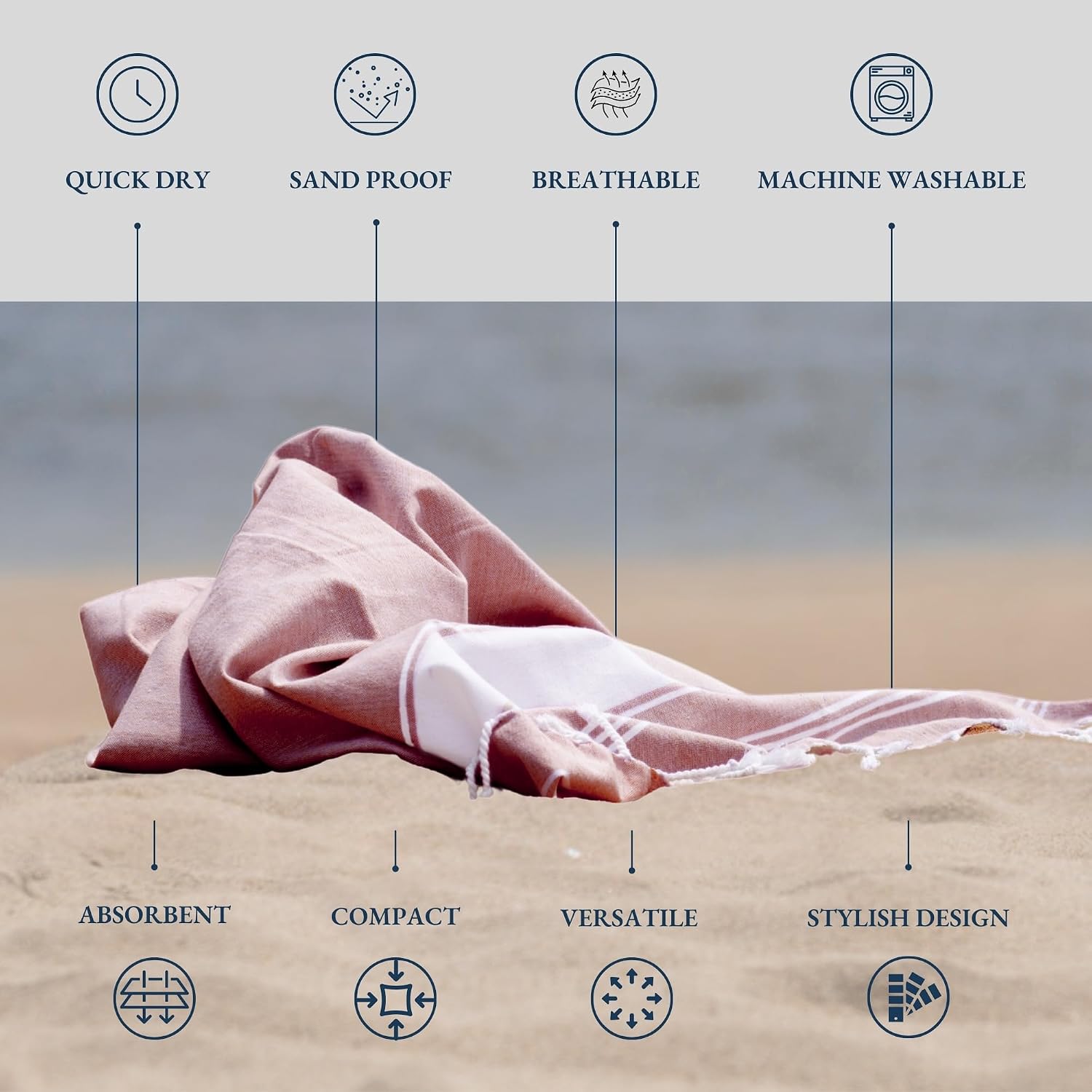 Lane Linen Turkish Beach Towels 699 Gsm | Extra Large Beach Towel, Pre-Washed For Soft Feel, Oversized Sand Free Quick-Dry Pool Towel- Wistful Mauve (2 Pack)