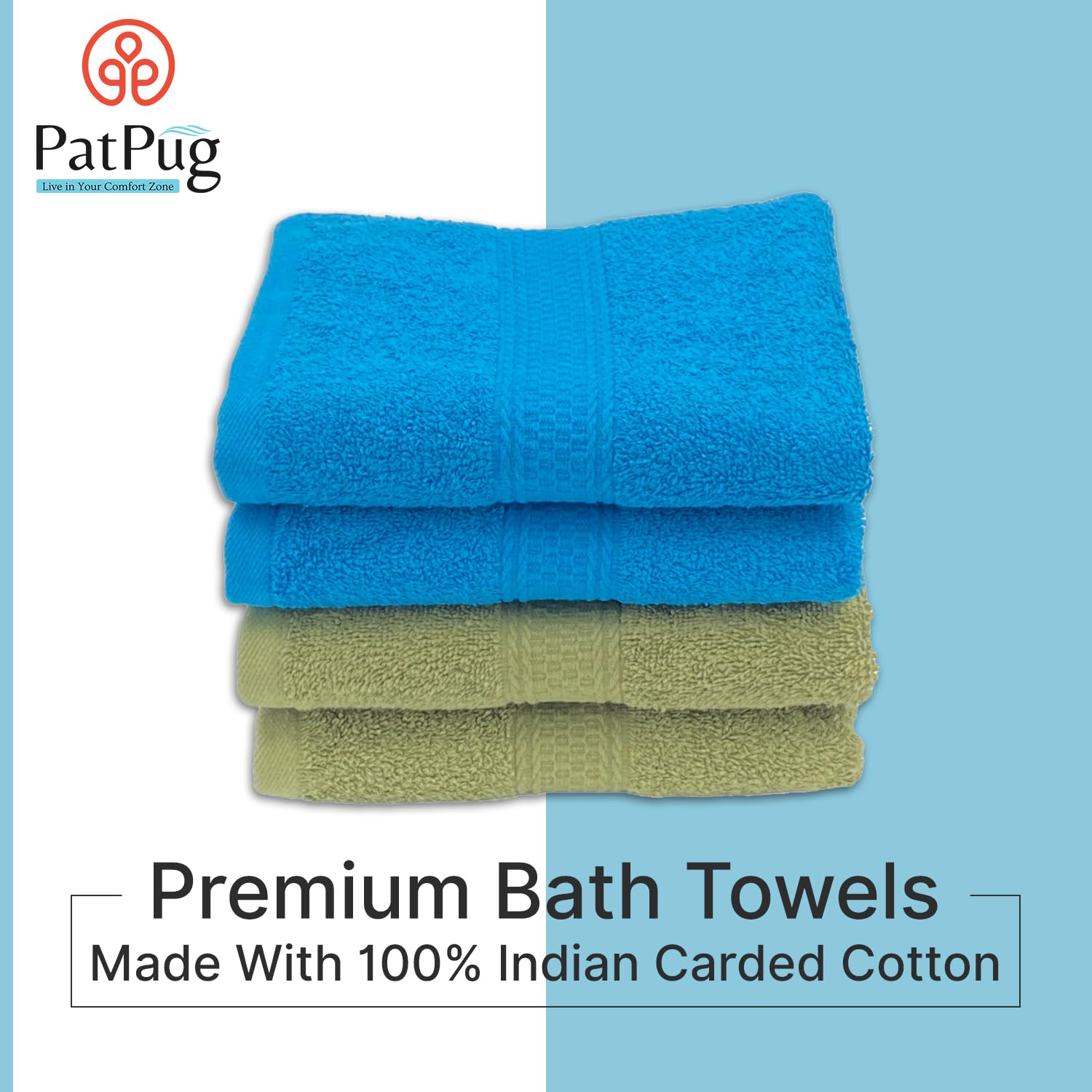 Patpug 100% Indian Ultra Soft Cotton Hand Towel 500 Gsm | For Gym, Workout, Yoga, Wash Basin (Olive Green & Turquoise Blue) -4 Piece