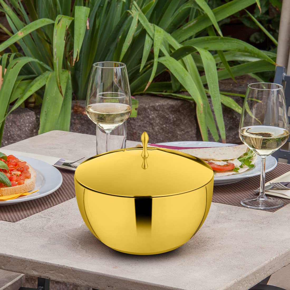 Majestic High Grade Stainless Steel Double Wall Donga With Lid, Gold PVD Coating - 16.5 Cm, 1 Liters | Easy To Clean & Dishwasher Safe