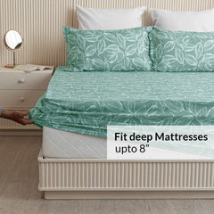 Perfect King Size Bedsheet With Two Matching Pillow Cover - 84 X 78 Inches, Aqua Green | All Around Elastic Fitted Bedsheet | Wrinkle Free