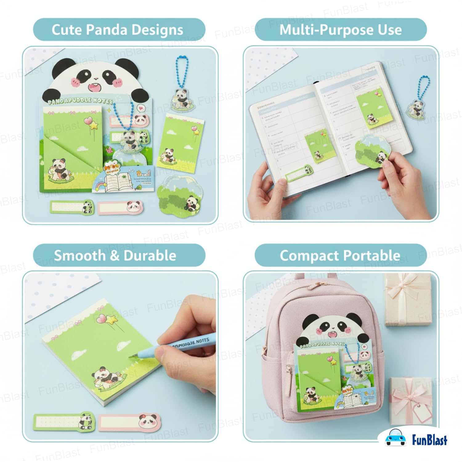 Panda Sticky Notes - 30 Small Sticky, 30 Medium Sticky | Stationery Gift For Student - Green
