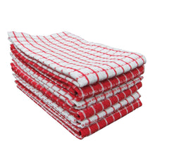 Pixelhome Kitchen Cleaning Towel 250 Gsm | Premium Cotton Multi Purpose Waffle Towel (Pack Of 6)- Red & White