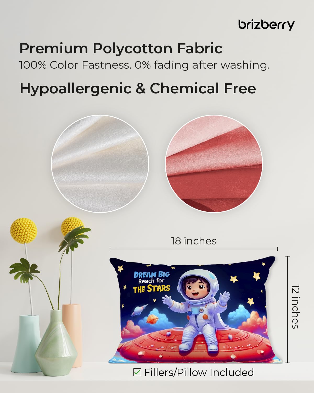 Kids Pillow Cushion With Super Soft Fabric Pillow - 12 X18 Inches | Animal & Cartoon Prints, Soft Pillow, Dual Sided Design | Multi-Purpose, Durable & Easy Care, Made In India - Design 7