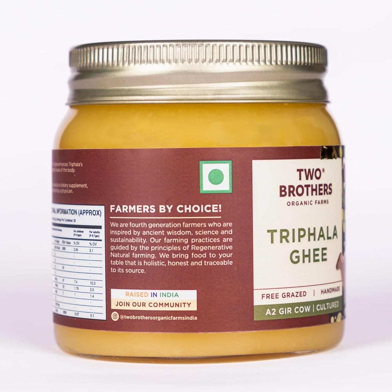 100% Pure A2 Gir Cow Triphala Ghee By Two Brothers Organic Farms | Rich In Nutrients Healthy & Protein Fiber Desi Ghee Perfect For Hair Fall | (250ml) 8.4 Ounce | Jar Pack