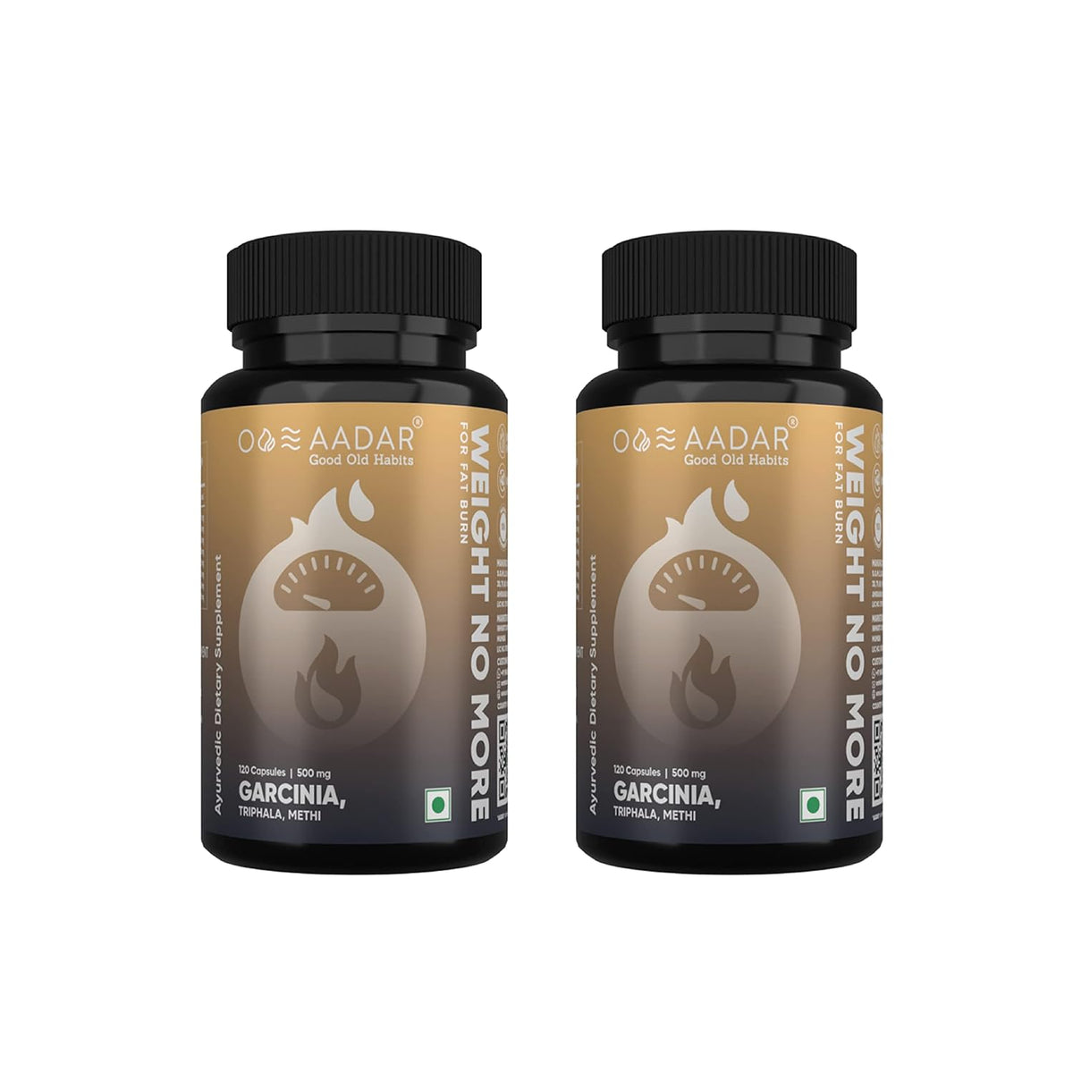 Aadar Weight No More, Natural Weight Loss & Fat Loss Ayurvedic Fat Cutter Supplement, Belly Fat Burner For Women & Men, Garcinia, Triphala, Methi | 120 Capsules 150gm 0.3lbs Each Pack Of 2