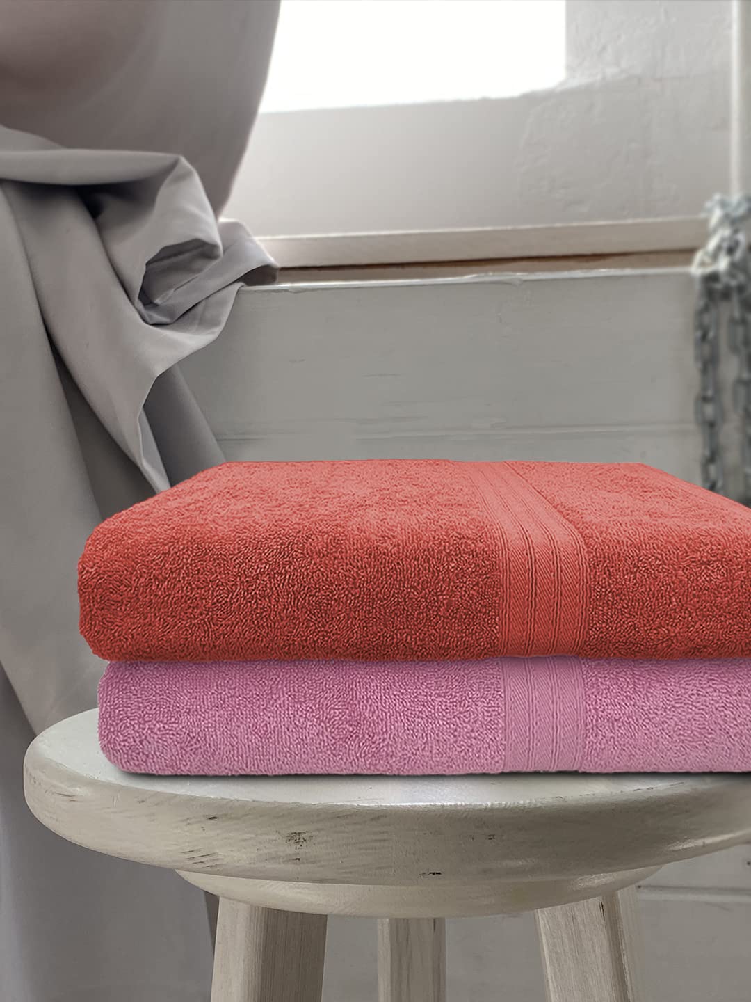 Sassoon Anatolia 100% Cotton Xl Bath Towel 1000 Gsm | Extra Soft, Quick Drying & Super Absorbent Bath Towel (Rust & Pink) - 2 Piece