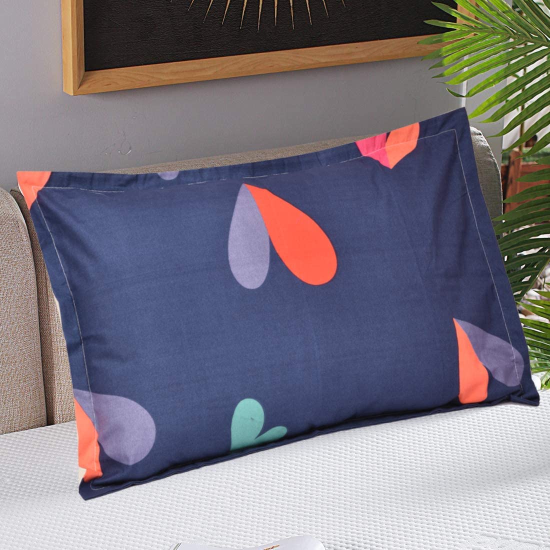 1 Single Glace Cotton Flat Bedsheet With 1 Pillow Cover & Single Comforter - 60 X 90 Inches, Dark Blue | Soft & Durable For Everyday Use - All Season Comfort