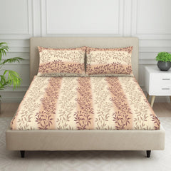 Double Bedsheet For Queen Size 2 Matching Pillow Cover - 88 X 100 Inches, Light Brown & Beige | Durable & Long Lasting Wrinkle Resistant Fabric - Skin Safe & Super Soft