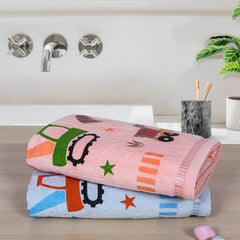 Rangoli 100% Cotton Kids Bath Towel 800 Gsm | Super Soft & Highly Absorbent, Anti-Bacterial & Anti-Odour, Multipurpose Towels (Peach & Blue) - Pack Of 2