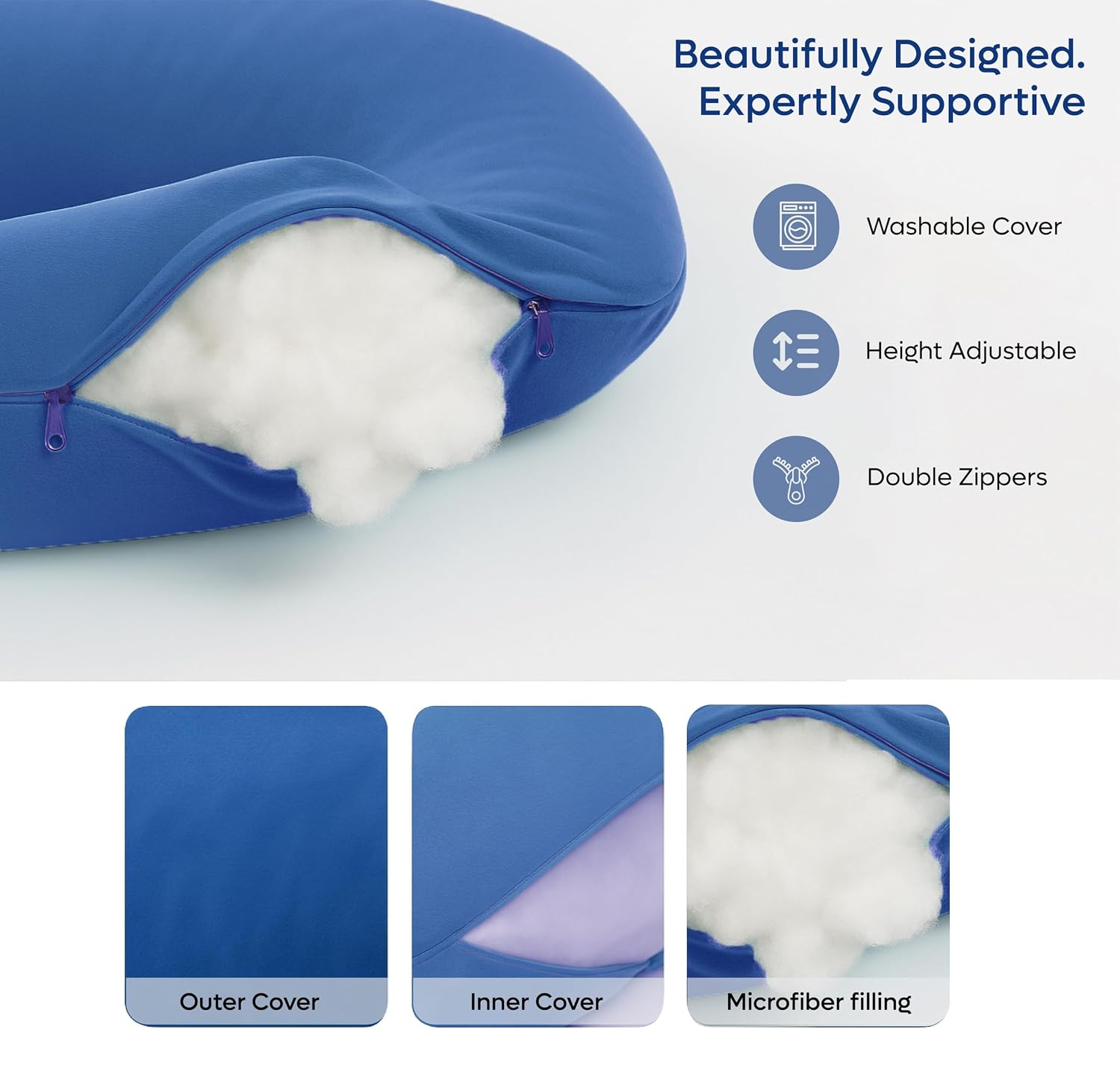 J Shape Pregnancy Pillows For Sleeping, Maternity Support, Soft Pillow, Blue | Multipurpose Pillow For Back, Hips, Support With Removable Washable Velvet Cover, Perfect For All Sleepers