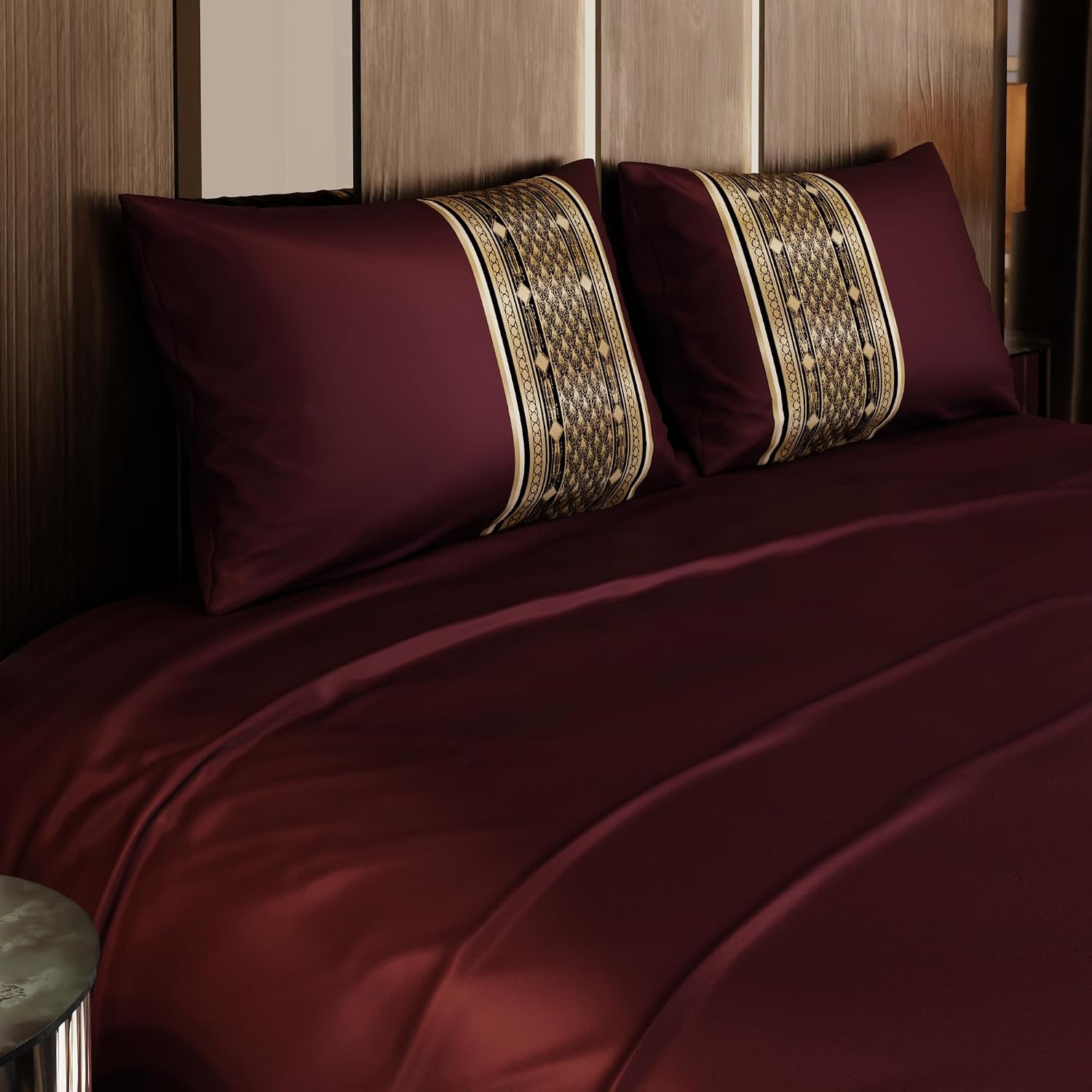 Bedsheet For Super King Size Bed With 2 Matching Pillow Cover - 108 X 108 Inches, Royal Wine | Ideal For Healthy Skin & Hair | 100% Premium Fabric Is Lightweight, Soft & Comfortable