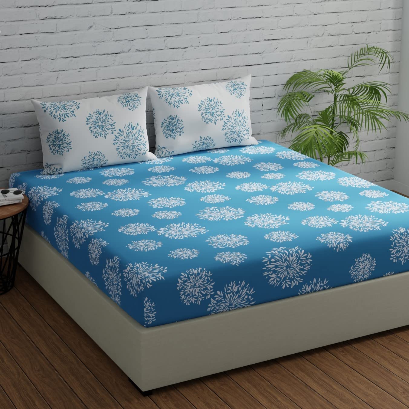 Flat Bedsheet For Double Bed With 2 Pillow Covers - 88 X 96 Inches, Blue & White | Comfort Fabric Bedsheet Home, Hotel & Guest House