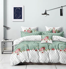 Printed Double Bedsheet For Queen Size With 2 Large Size Pillow Covers - 90 X 100 Inches, White & Green | Light Weight, Suitable For All Seasons & Easy To Wash
