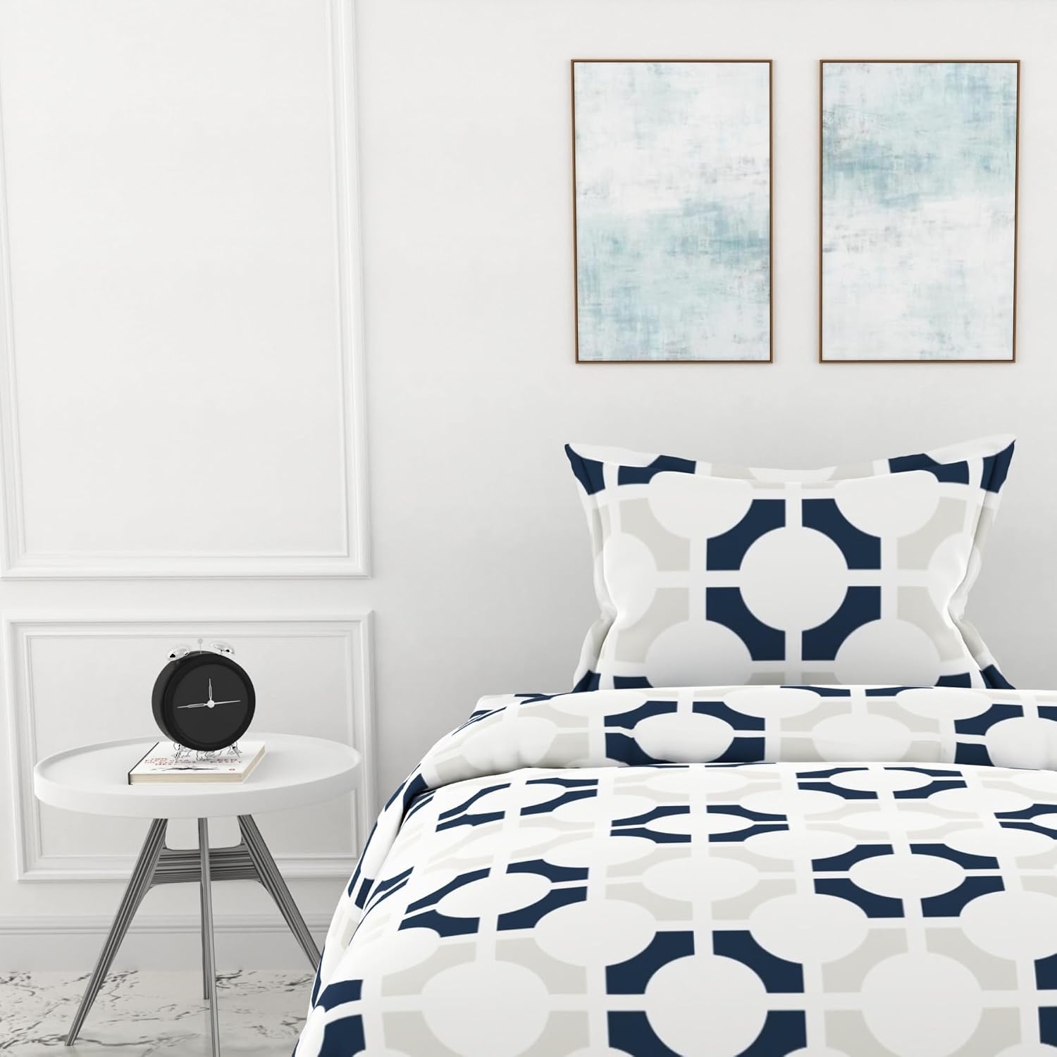 1 Single Bedsheet With 1 Pillow Cover - 54 X 84 Inches, Grey & Colonial Blue | Comfort Meets Everyday Styles | Traditional Ideal For All-Season Use