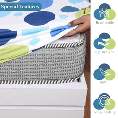 Super Soft Single Fitted Bedsheet With 1 Pillow Cover | 57 X 78 + 6 Inches, Blue & White - Perfect For Use In Bedrooms, Guest Rooms, Dormitories