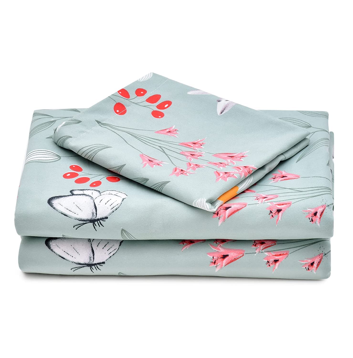 1 King Size Elastic Fitted Bedsheet With 2 Pillow Cover & Comforter - 72 X 78 Inches, Mint Green | Ideal For Hotel, Guest House, Home Bedsheet
