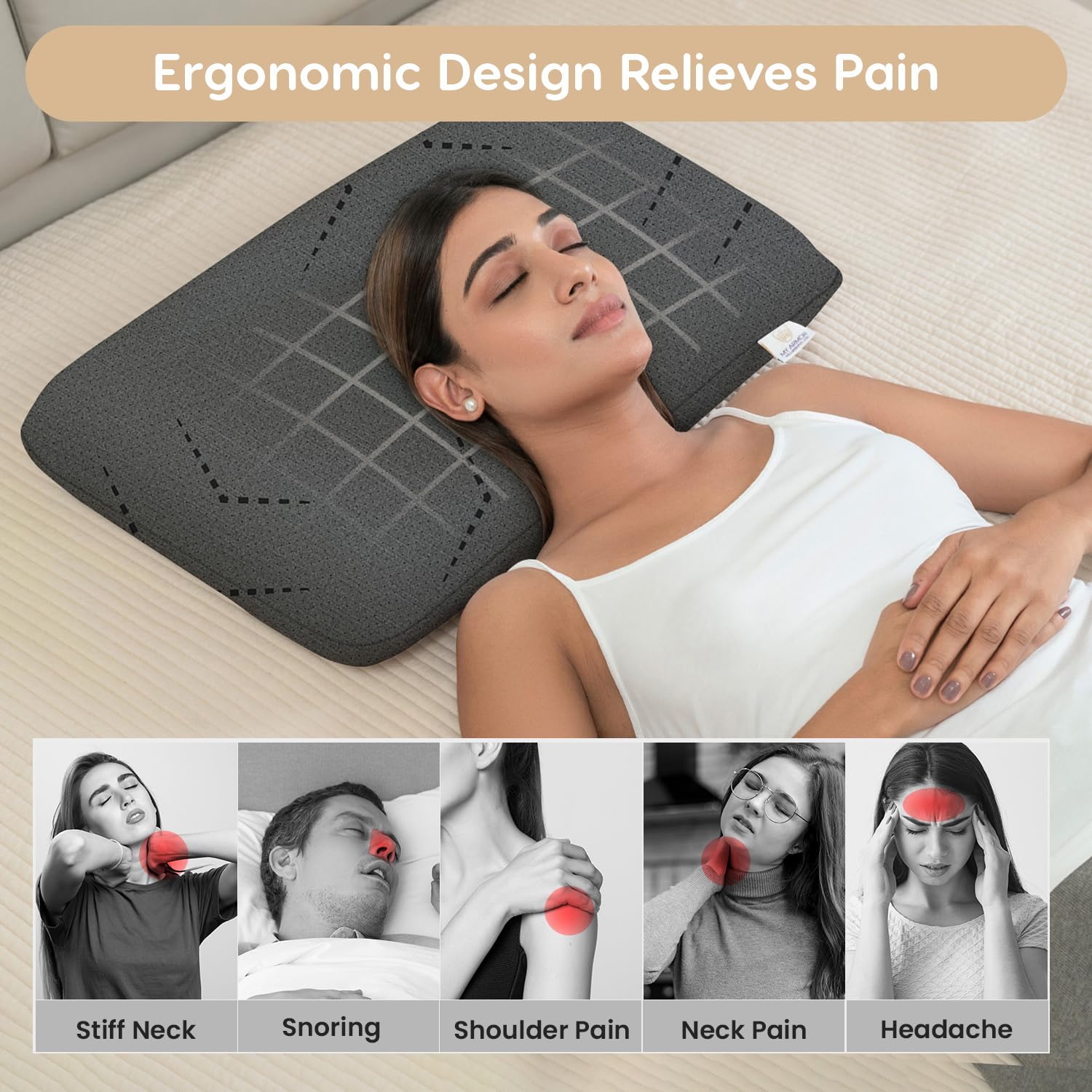 Cool Gel Memory Foam Pillow, Orthopedic Pillows, King Extra-Thick - 5.5 Inch | Pillows For Neck Pain Relief With Grey Color Washable Pillow Cover | Cooling, Adjustable - Pack Of 1