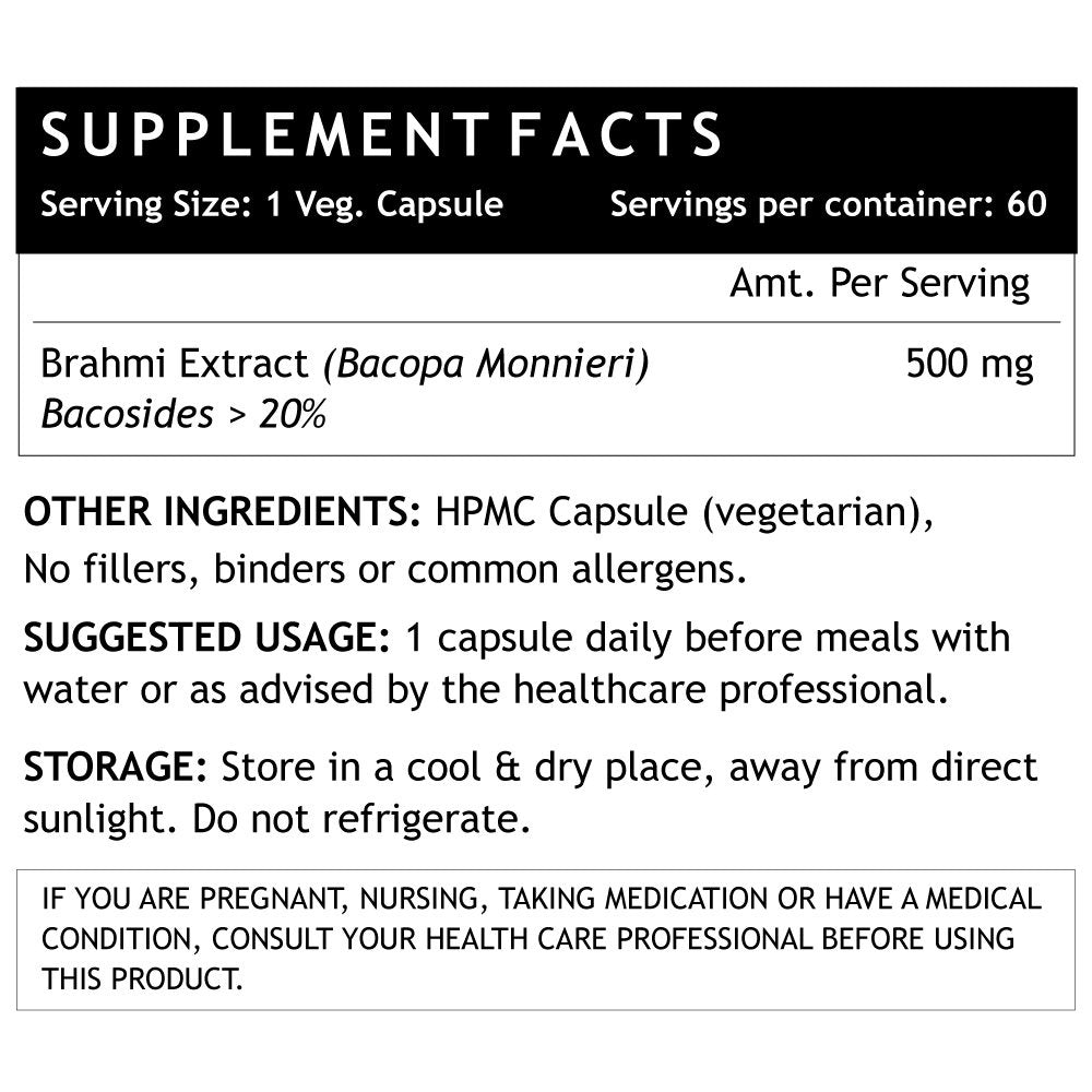 Inlife Brahmi Bacopa Monnieri Extract Bacosides > 25% Supplement, 500mg, Improved Cognitive Function, Supports Mental Alertness | 60 Vegetarian Capsules Each Pack Of 2