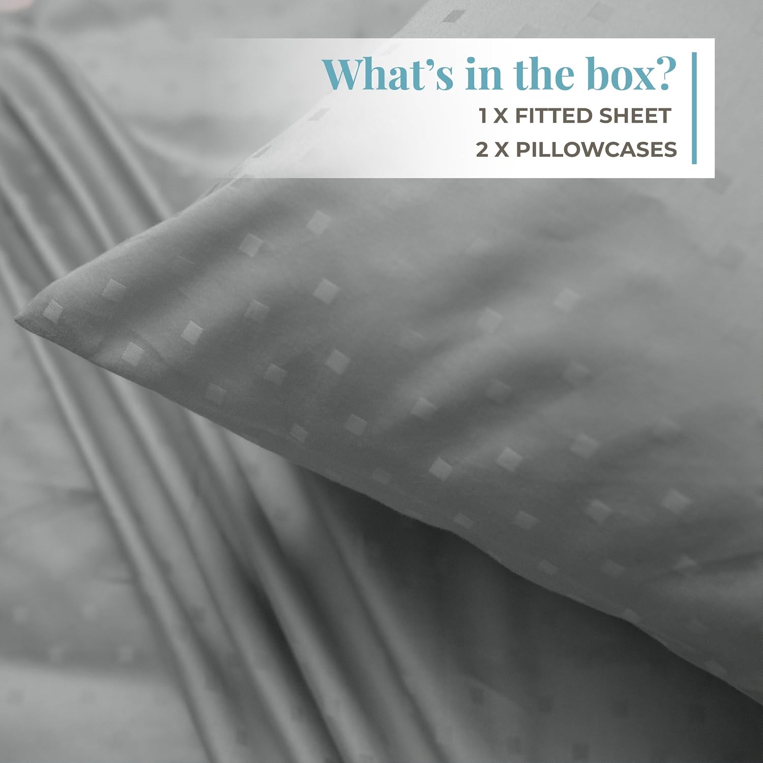 100% Cotton Sateen Weave Queen Size Fitted Sheet Set + 2 Pillow Covers - Grey | 300TC Premium Elastic Double Bedsheet - Fits Up To 12" Deep Pocket