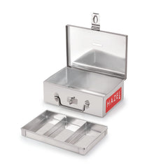 Stainless Steel Cash Box For Shop Counter Drawer, Medium & Large Locking Metal Box For Cash With 4 Compartments For Adults, Set Of 2, Colour - Silver