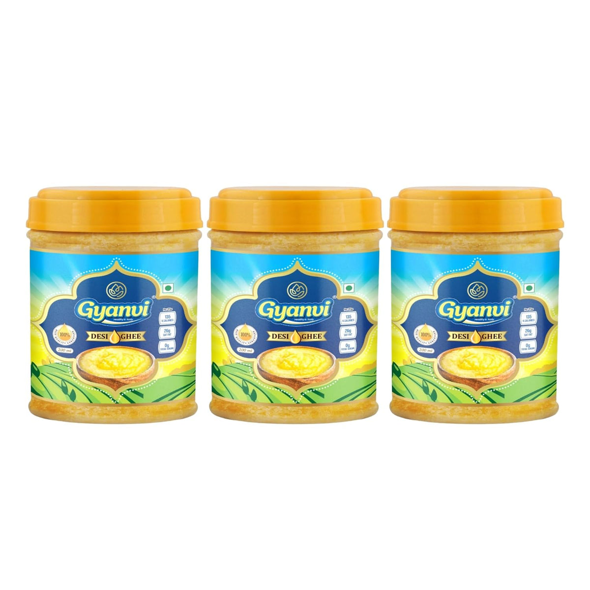 Pure Organic Desi Ghee By Gyanvi | High In Nutritious & Healthy Pure Desi Ghee For Used For Boost Immunity | 600ml (200ml * 3) 20.2 Ounce | Plastic Bottle