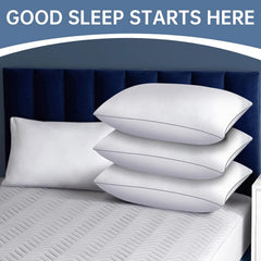 Bed Pillows For Sleeping, Queen Size Pillows, Down Alternative Filling, White | Pillow For Back, Stomach & Side Sleepers Grey, Comfortable-Durable | Luxury Fabric, Machine Washable - Set Of 4