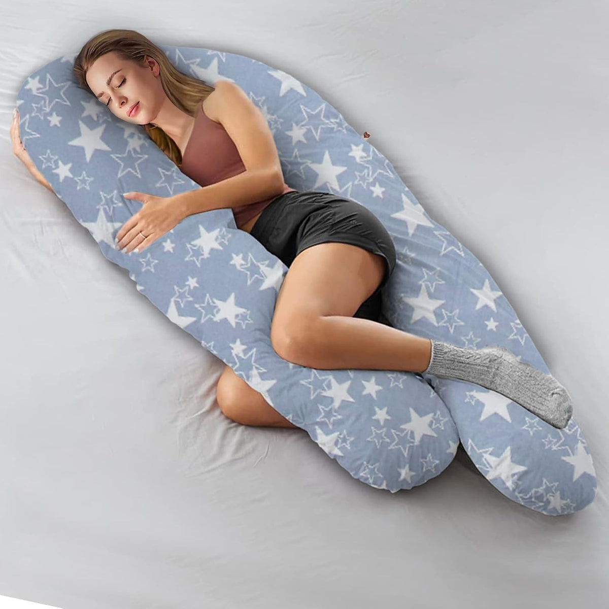 U Shaped Pregnancy Pillow, Maternity Pillow, 100% Cotton Removable Cover, Geometrica Grey | Super Premium Pillow, Versatile Use, Pregnocare Microfibers, Breathable, Pregnancy Pillow