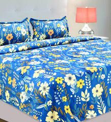 Pure Cotton Super King Size Bedsheets With 2 Large Pillow Covers | 108 X 108 Inches, Blue - Kingston Collections 100% Cotton Luxury Soft Sheets