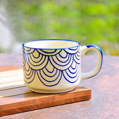 Hand Painted Blue Spiral Ceramic Cups Set Of 6 - Blue, 150ml Each | Microwave & Dishwasher Safe Tea Cups & Mugs - Cups For Chai, Coffee, Cappuccino, Milk, Latte, Hot & Cold Drinks