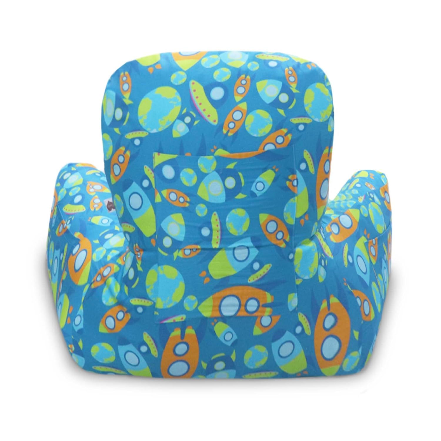 Backrest & Reading Pillow, Bed Support Pillow With High Armrests, Blue Color | Aztec Rocket Printed, 100% Cotton Removable Velvet Cover | For Back & Shoulder Support - Pack Of 1