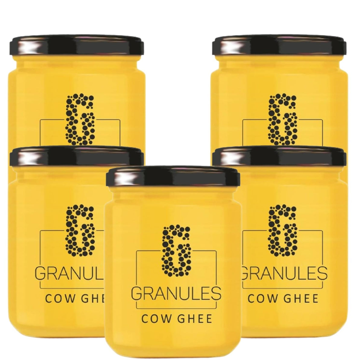 Organic Cow Ghee By Granules | Healthy & Flavorful Nutrients Pure Cow Desi Ghee Good For Your Favorite Dishes | 2.5 Litre (500ml * 5) 84.5 Ounce | Jar Pack