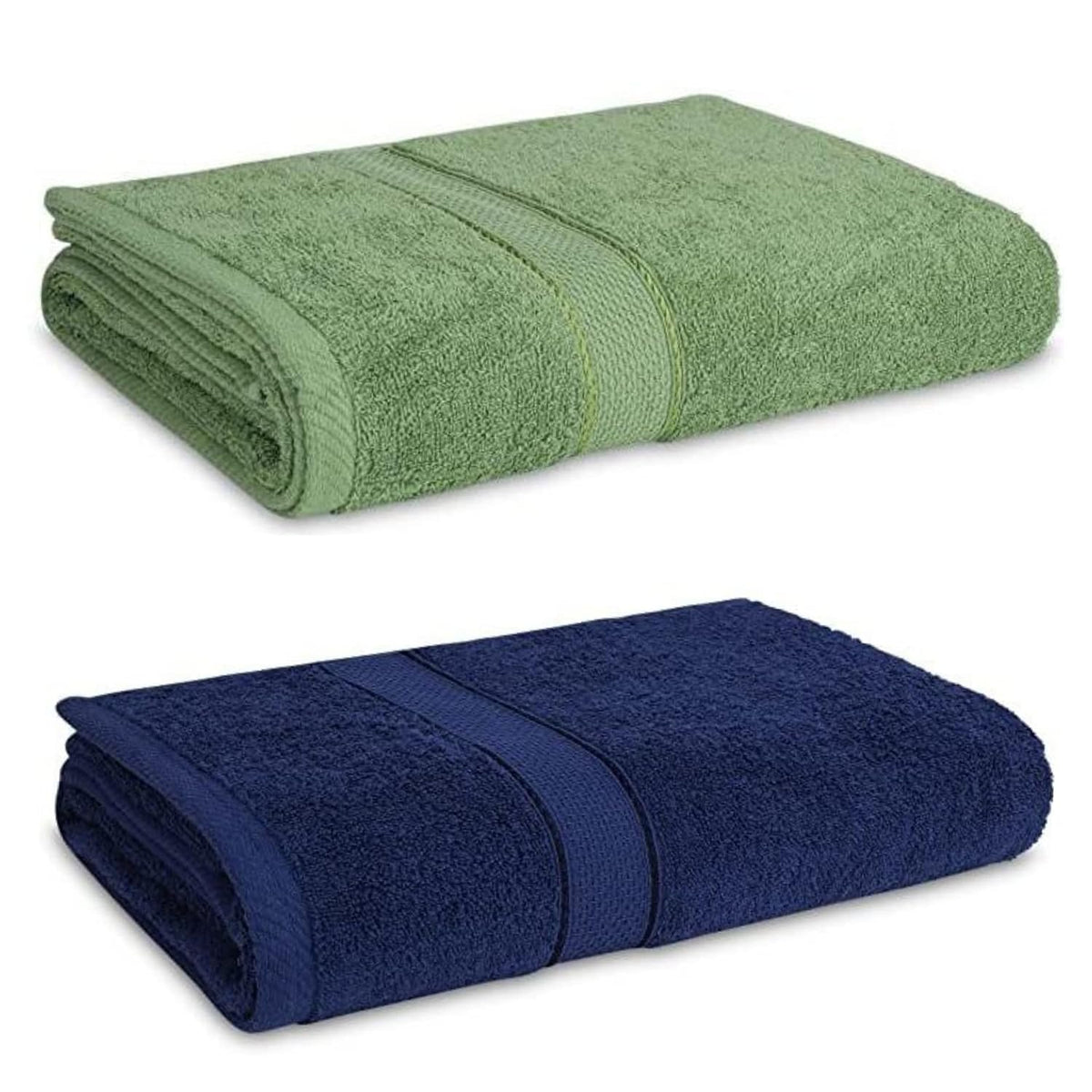 North Field Bath Towel 1000 Gsm | Extra Soft & Absorbent, Durable Bath Towel (Blue & Dark Green) - Set Of 2