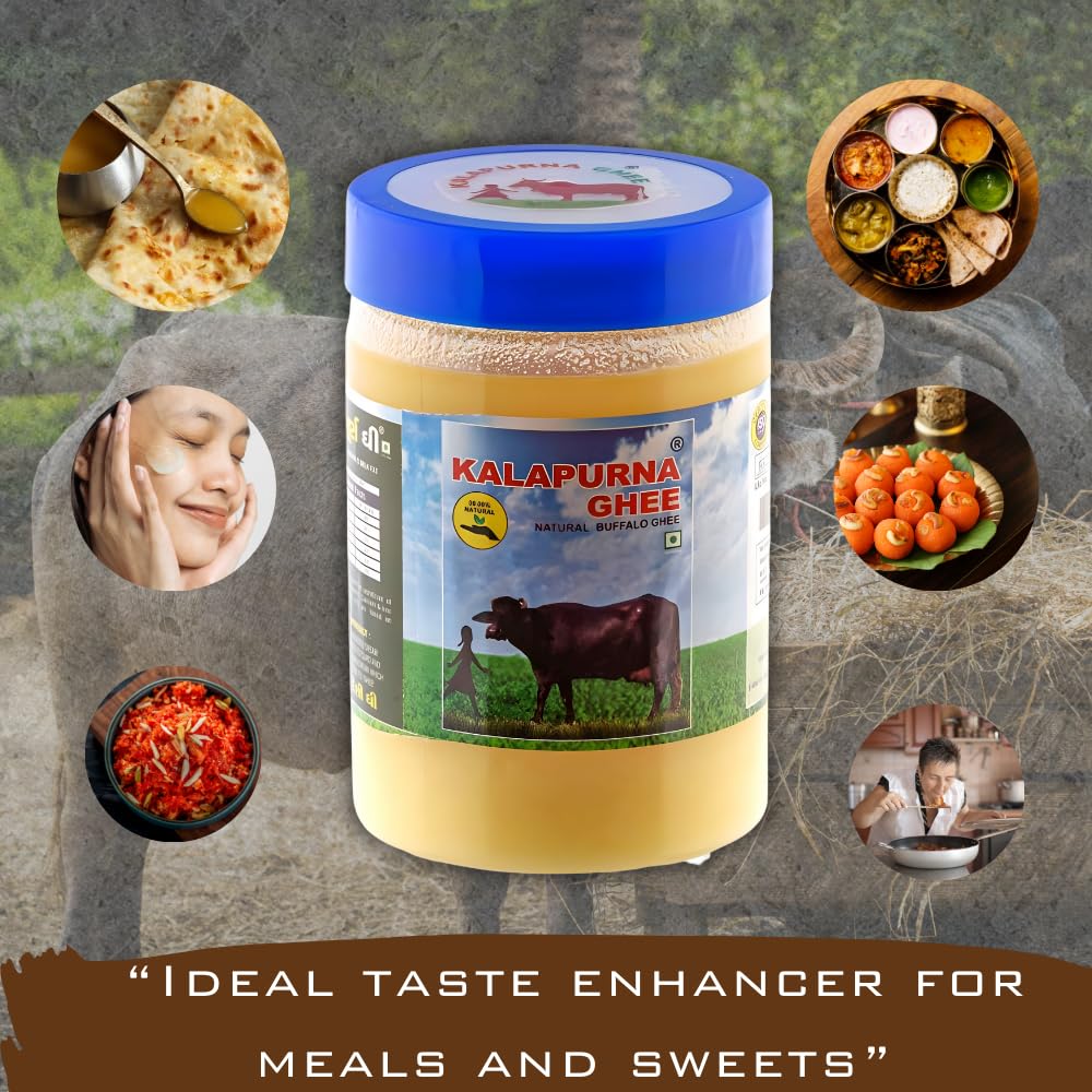 Pure Natural A2 Desi Buffalo Ghee By Kalapurna Ghee | Delicious & Nutritious Healthy Desi Cow Ghee For Help To Gain Weight | (1 Litr) 33.8 Ounce | Jar Pack