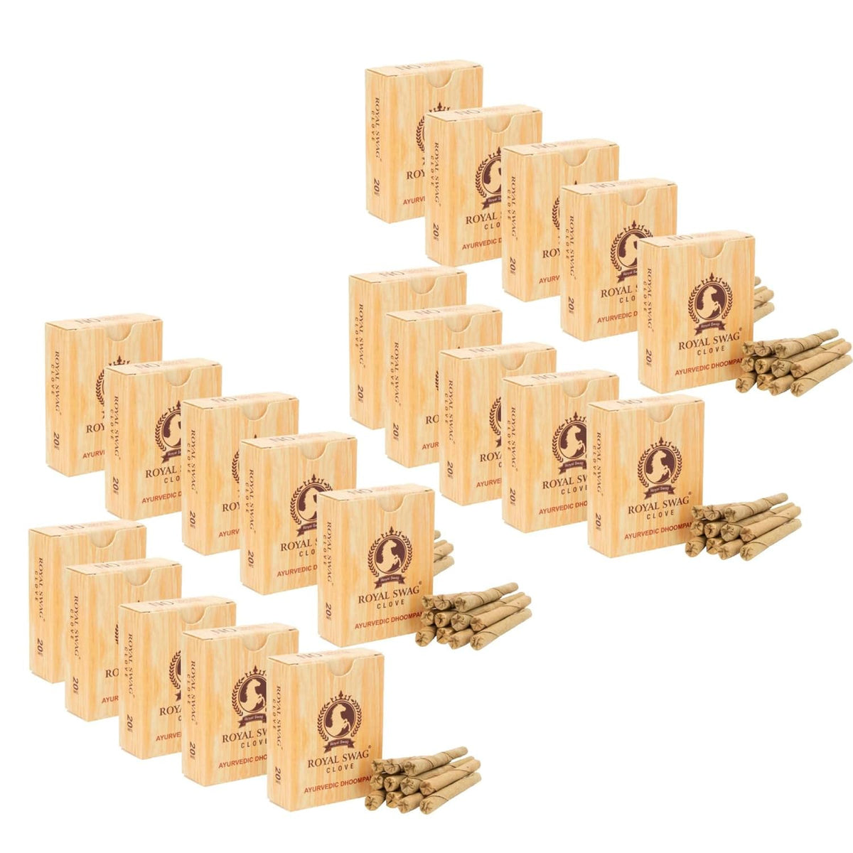 Royal Swag Ayurvedic Herbal Bidi For Smoking 100% Tobacco-Free, Nicotine-Free Pack Of 400 Sticks Herbal Smokes Made With Aurvedic Herbs | Made With 100% Natural Ingrediens Like Clove And Tulsi Smoking Cessation