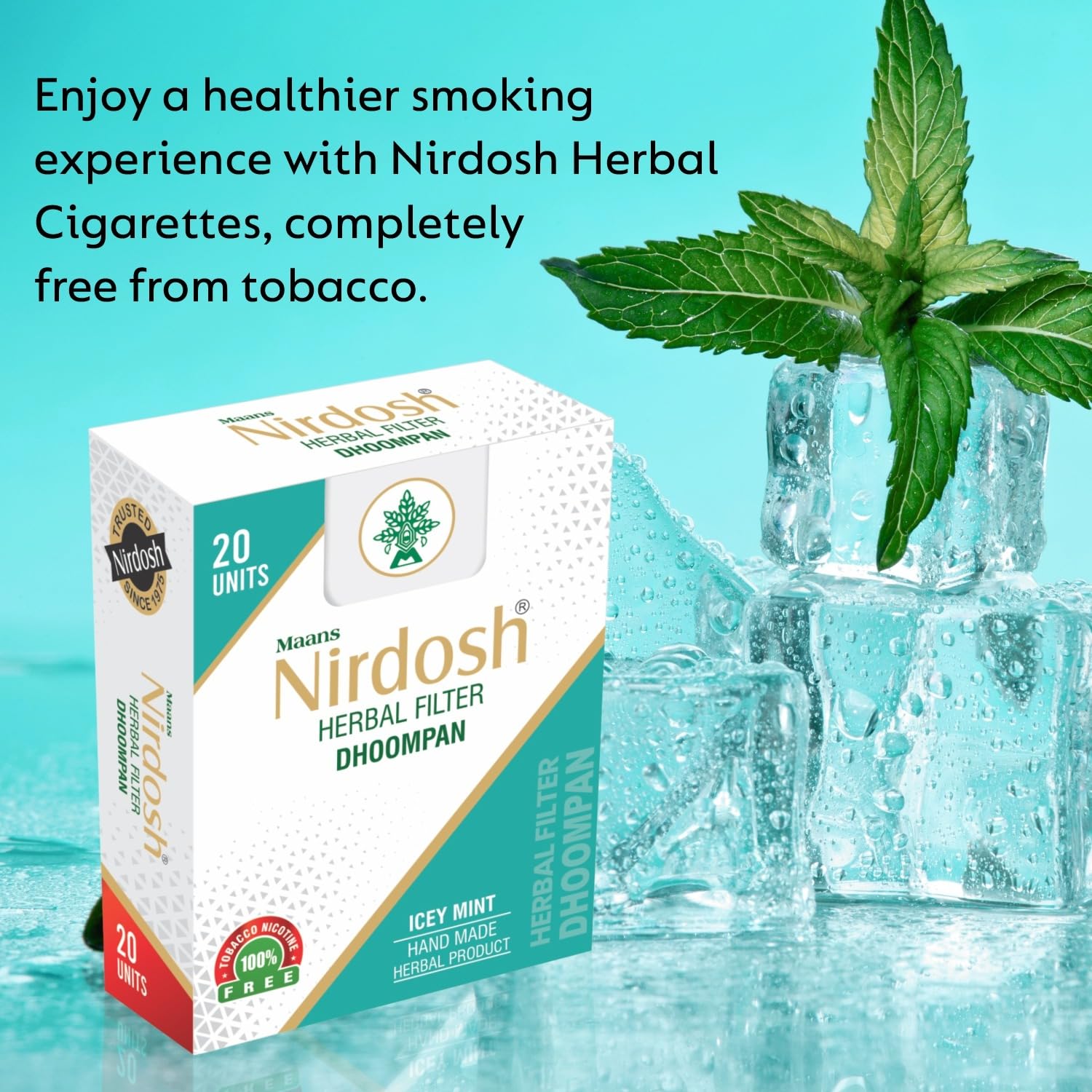Icey Mint Flavored Herbal Filter Dhoompan Sticks - Pack Of 10X 20 Pcs Herbal Cigarette | Bidi Sticks Rolled In Tendu Leaves, Non-Addictive Sticks - Tobacco Free & Nicotine Free