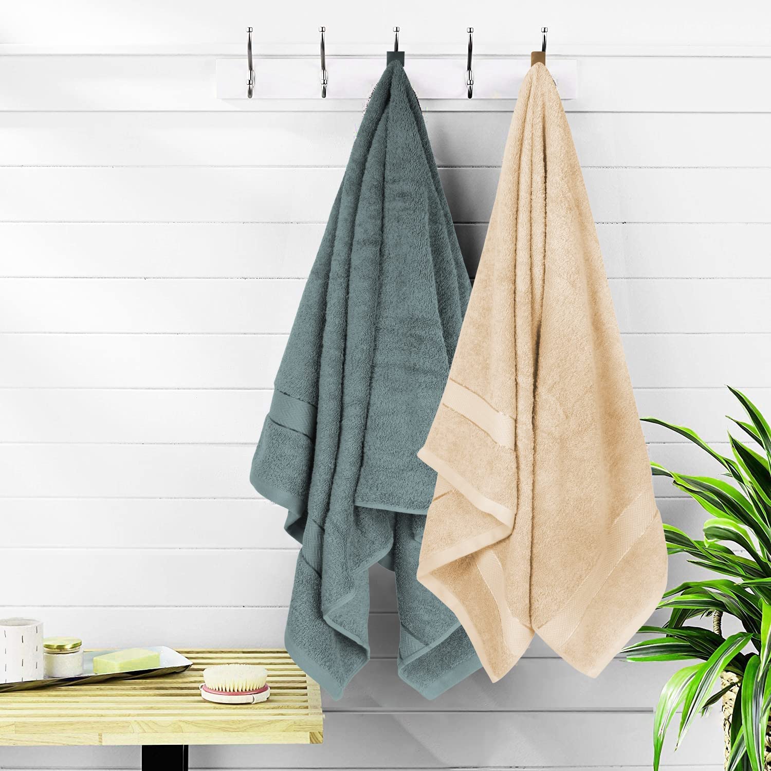 Cloth Fusion 100% Cotton Bath Towels 500 Gsm Large Size Set Of 2, Ultra Soft Bath Towel For Women & Men (Grey & Beige)