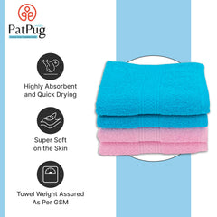 Patpug 100% Indian Ultra Soft Cotton Hand Towel 800 Gsm | For Gym, Workout, Yoga, Wash Basin (Cool Aqua & Baby Pink) - 4 Piece