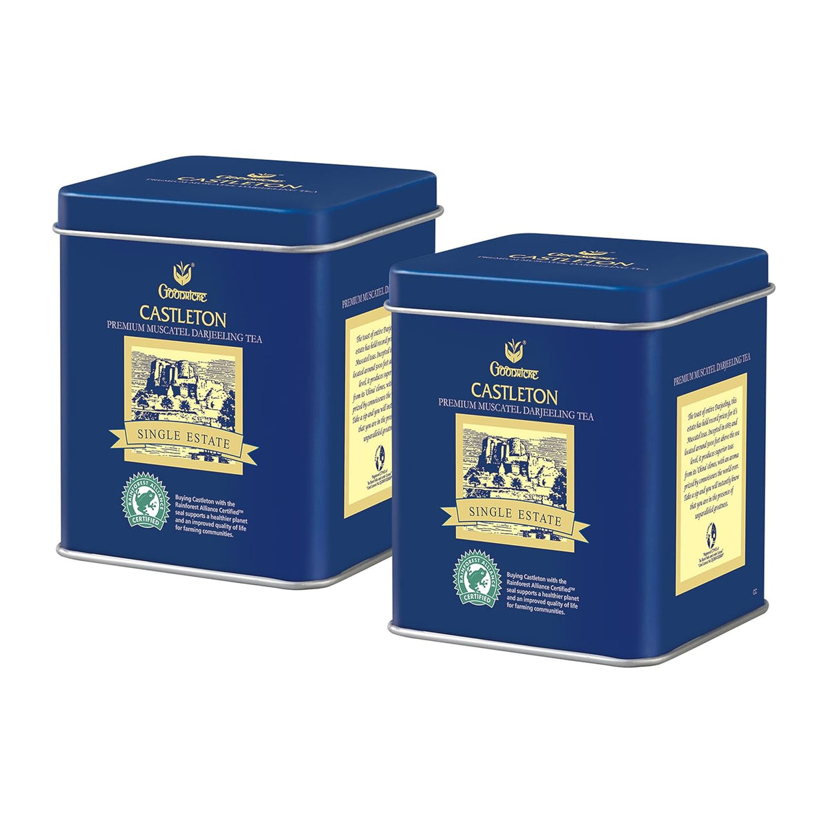 Goodricke Castleton Muscatel Darjeeling Tea - Pack Of 2 X 100gm Tin, 3.5 Ounce Each | Premium Flavored Black Tea With Long Lasting Taste - Single Estate Whole Leaf Tea | 100% Pure Loose Leaves Chai