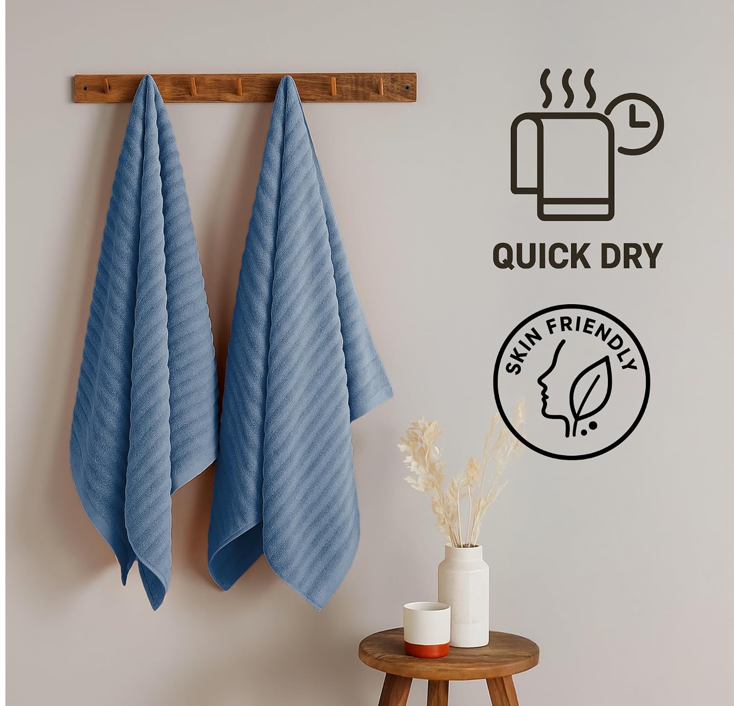 Viahome Luxury Ribbed Cotton Bath Towel 600 Gsm | Ultra Soft, Quick Dry, Super Absorbent, Durable & Skin Friendly, Luxury Hotel Quality Towel For Home, Gym & Spa (Airforce Blue)