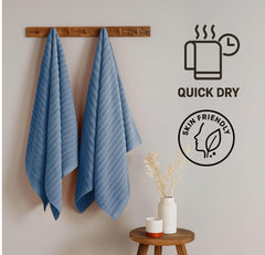 Viahome Luxury Ribbed Cotton Bath Towel 600 Gsm | Ultra Soft, Quick Dry, Super Absorbent, Durable & Skin Friendly, Luxury Hotel Quality Towel For Home, Gym & Spa (Airforce Blue)