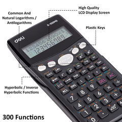 Deli WD-100ms Scientific Calculator | 300 Fractional Arithmetic Function | 2 Line Led Display | 3 Years Warranty - (Black)