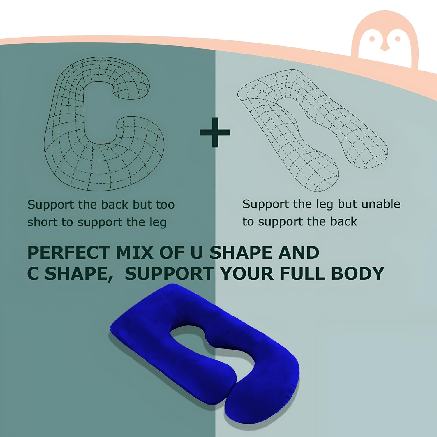 Pregnancy Pillow, Maternity Body Pillow For Sleeping, G Shaped Pillow, Royal Blue - 55 Inch | Full Body Pillow, Pregnancy Pillow For Pregnant Women, Support Belly & Back, Velvet Cover