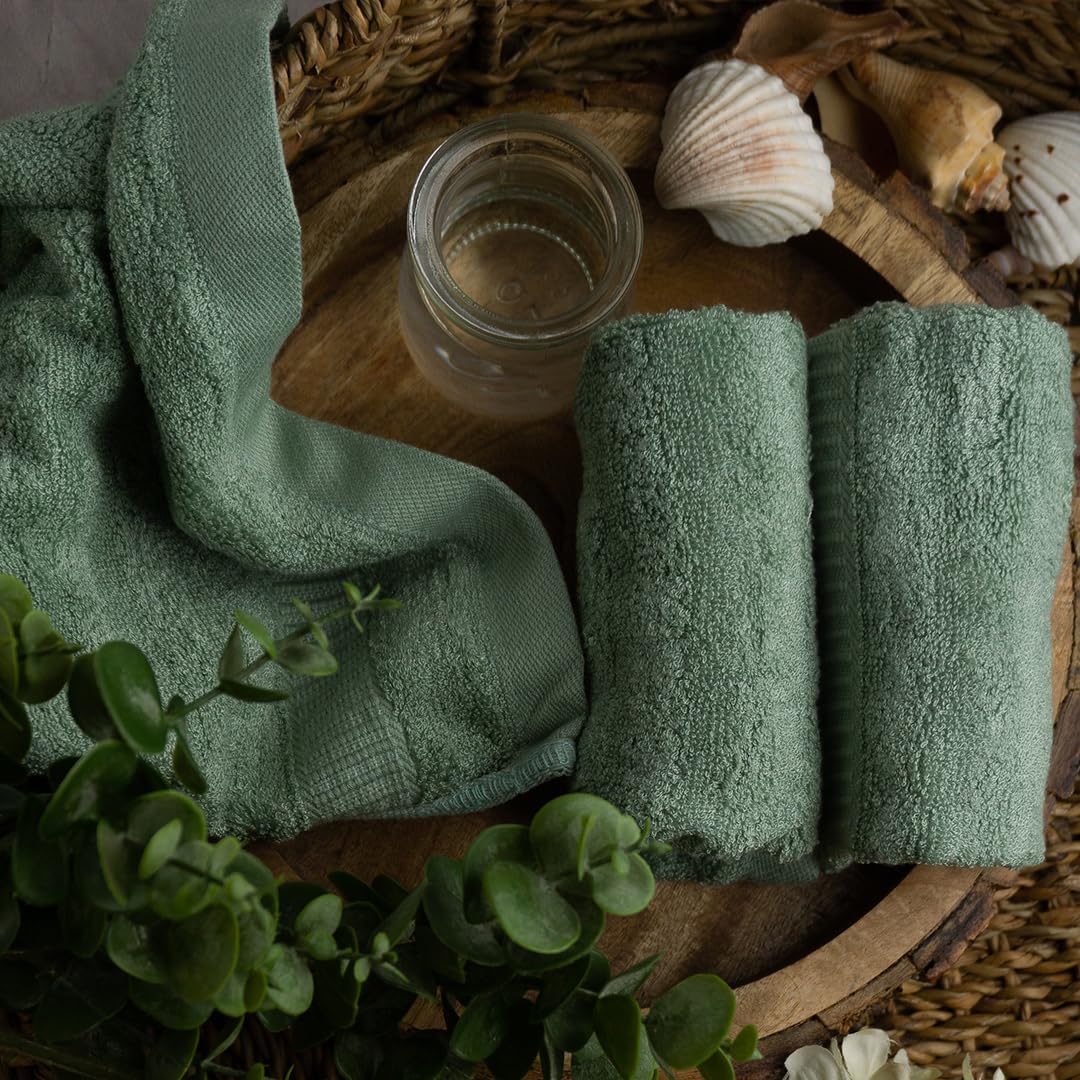 Mush 100% Bamboo Face Towel 2400 Gsm | Ultra Soft, Absorbent, Quick Dry Towels For Facewash, Gym, Pool, Sports, & Travel - Olive Green (Pack Of 12)
