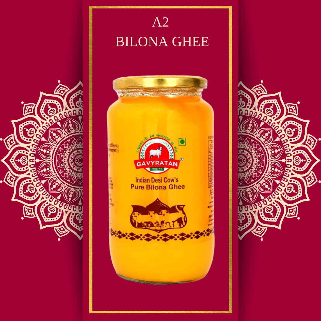 Organic Indian Desi Cow Ghee By Gavyratan | High In Protein Fiber Healthy Desi Ghee Good For Digestive Health | (1 Litr) 33.8 Ounce | Jar Pack