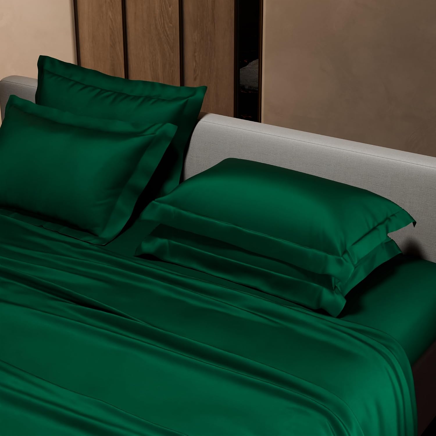 Bedding Set 1 Bedsheet King Size With 4 Pillow Cover - 108 X 108 Inches, Emerald Green | Wedding, Bedroom, Date Night Collection | 300 Thread Count