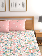 Double Bed Bedsheet With 2 Pillow Covers - 72 X 78 X 10 Inches, Pink | Elastic Fitted Printed King Size Bedsheet | Soft, Breathable & Wrinkle-Free