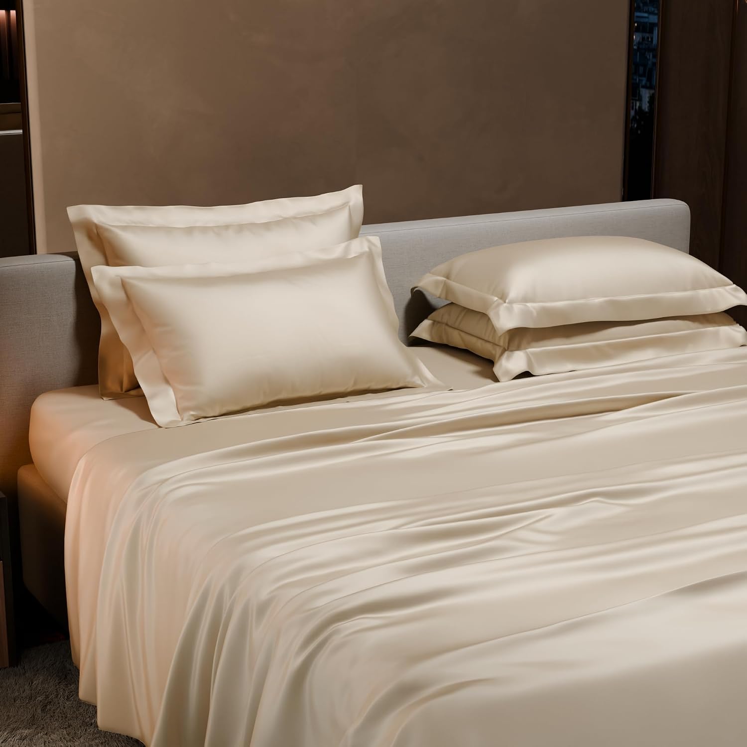 Bedding Set 1 Bedsheet King Size With 4 Pillow Cover - 108 X 108 Inches, Charming Ivory | Wedding, Bedroom, Date Night Collection | 300 Thread Count