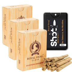 Royal Swag Ayurvedic Herbal Bidi For Smoking 100% Tobacco-Free, Nicotine-Free (Pack Of 60 Sticks) With 20 Ml Shot Spray Satisfy Nicotine Craving (Smoking Cessation)