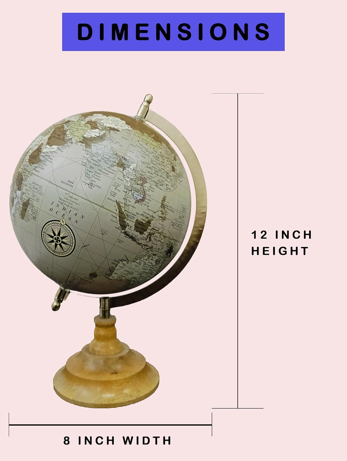 Rotating World Globe 8 Inch With Gold Arc And Wooden Stand For Show Pieces For Home DéCor, Office Decor, Study Table Decor, Birthday, Party Gifts & Anniversary, Pack Of 1