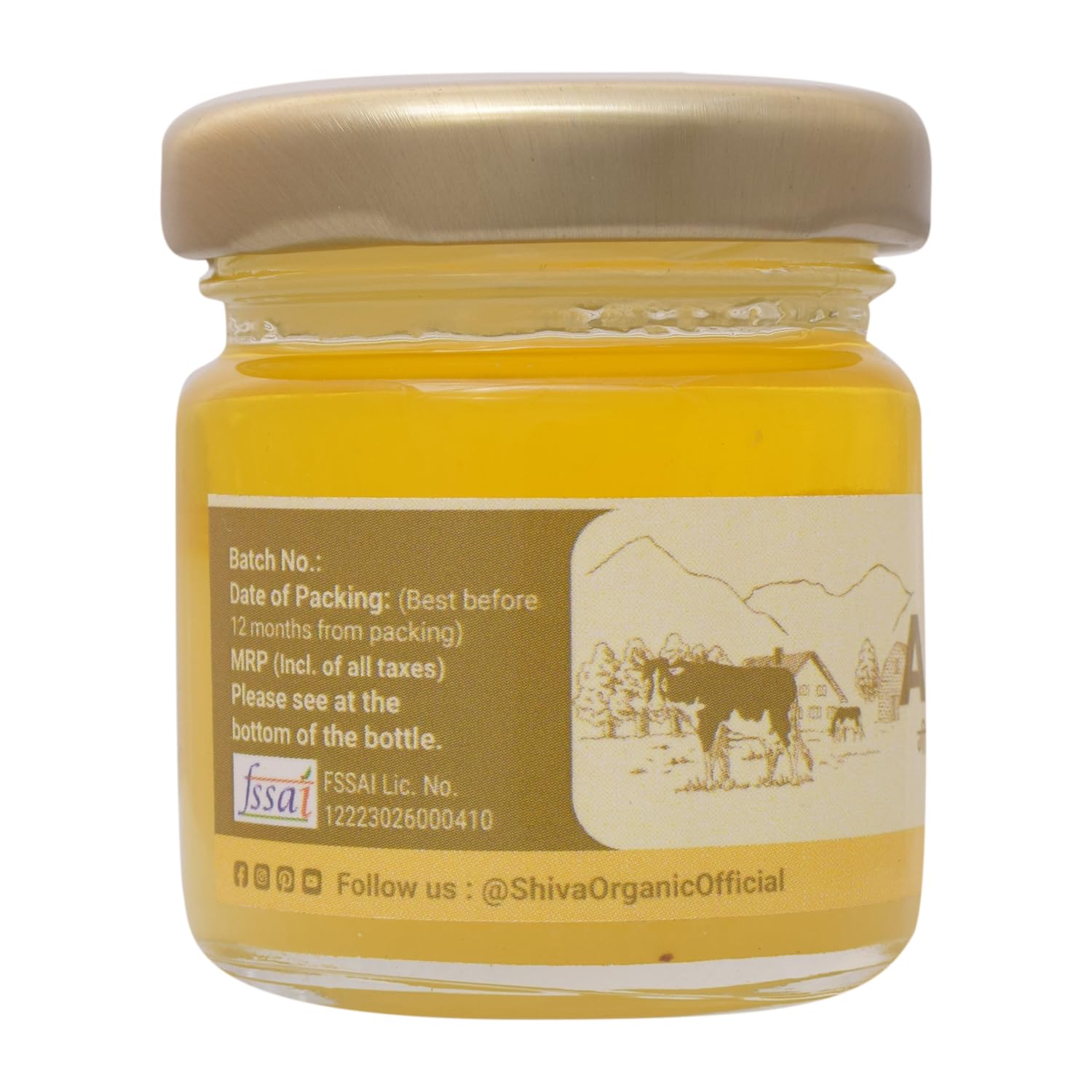 Pure Natural A2 Gir Cow Ghee By Shiva Organic | High In Protein Fiber & Healthy Delicious Desi Ghee Good For Weight Loss | (50ml) 1.6 Ounce | Jar Pack